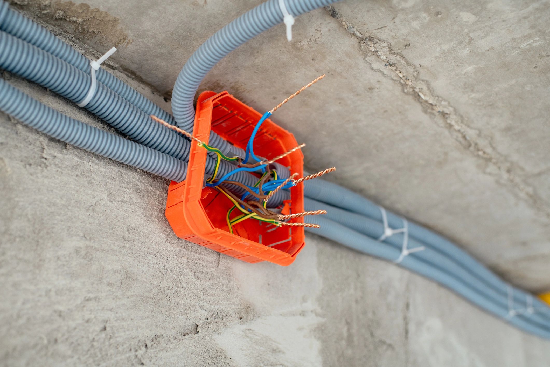 Close-up of electrical box during reconstruction work