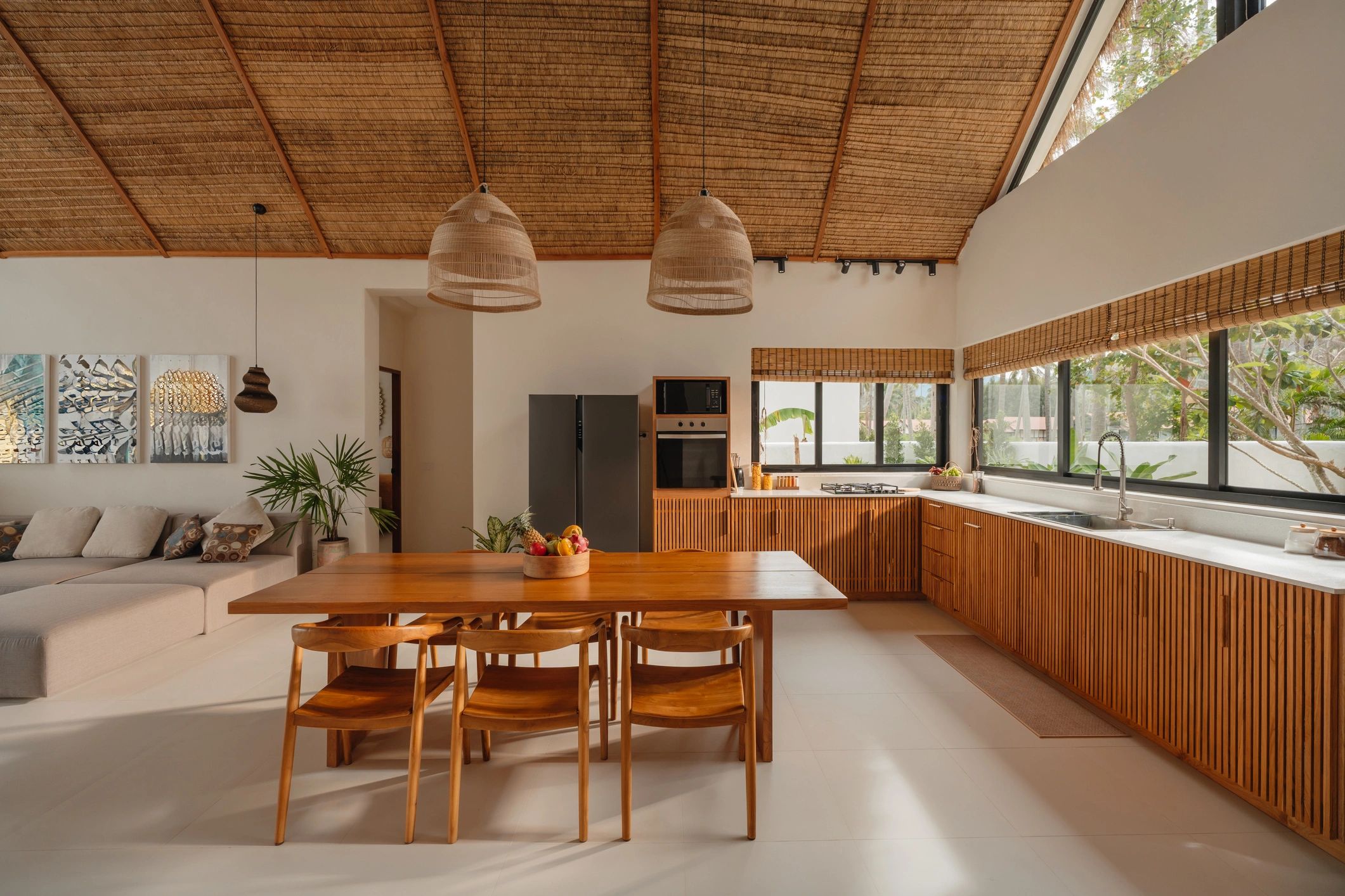 Modern kitchen and dining area with smart house convenience