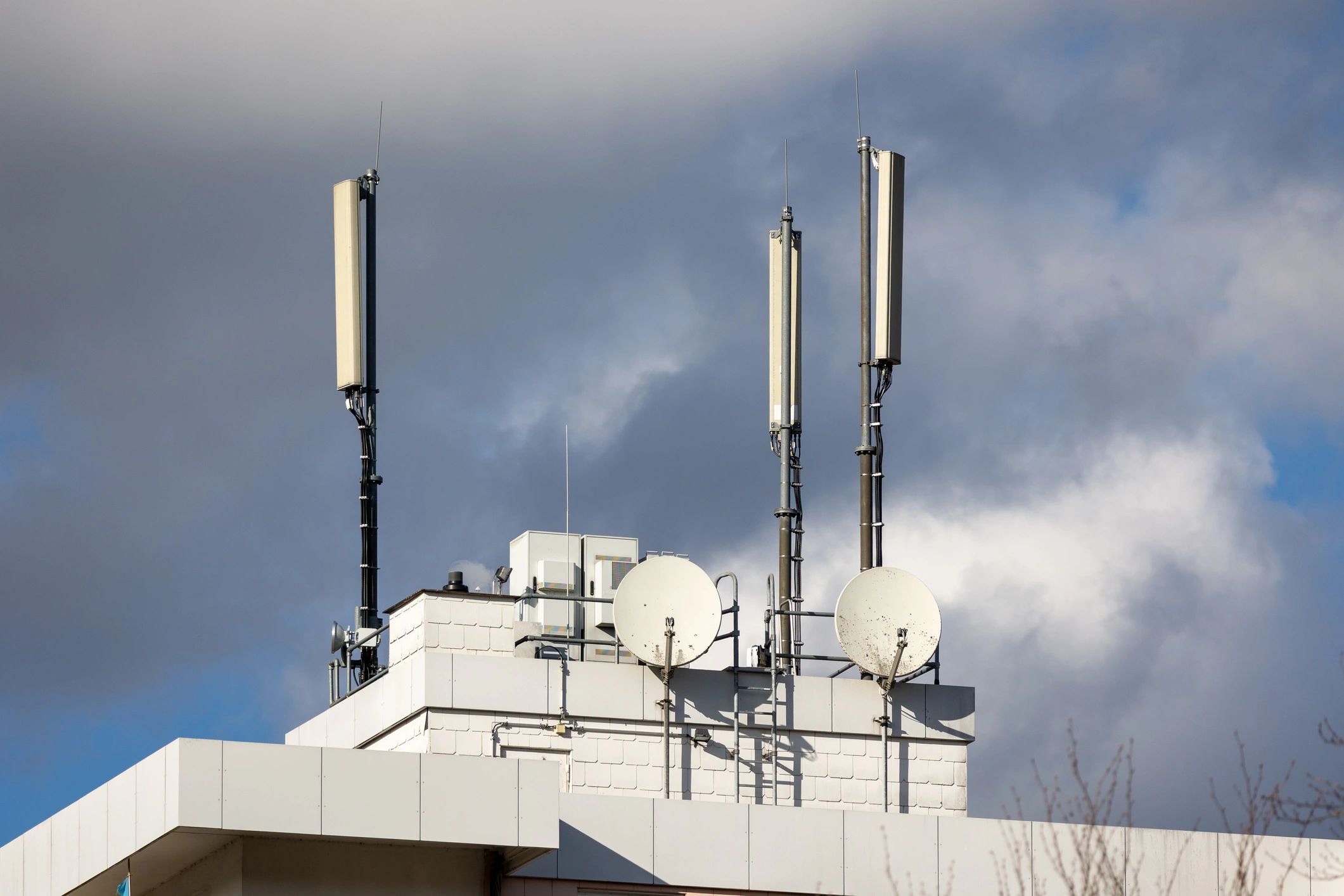 Telecommunications equipment installed on a commercial rooftop